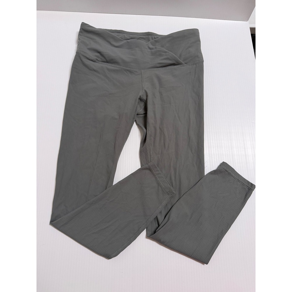 Avia Womens Gray Ribbed Crossover Waistband Activewear Leggings Size M 8-10